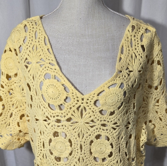 Roaman's Yellow Crochet V Neck Top Sz 22/24 - Picture 3 of 5